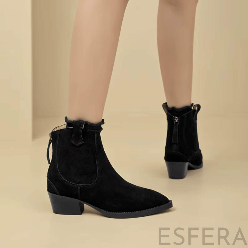 Bota Mulher Western com Salto Bloco e Bico Fino Preto