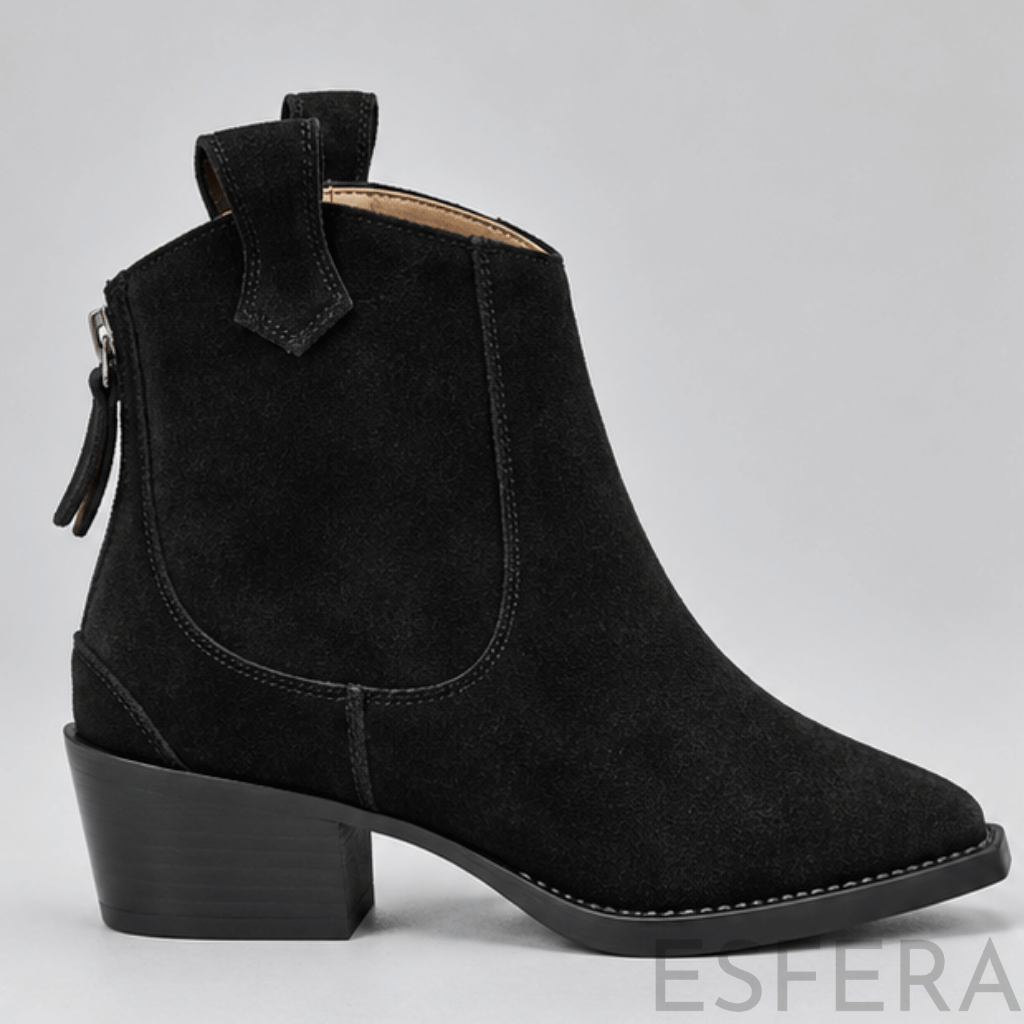 Bota Mulher Western com Salto Bloco e Bico Fino Preto