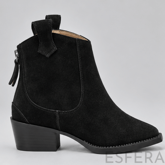 Bota Mulher Western com Salto Bloco e Bico Fino Preto