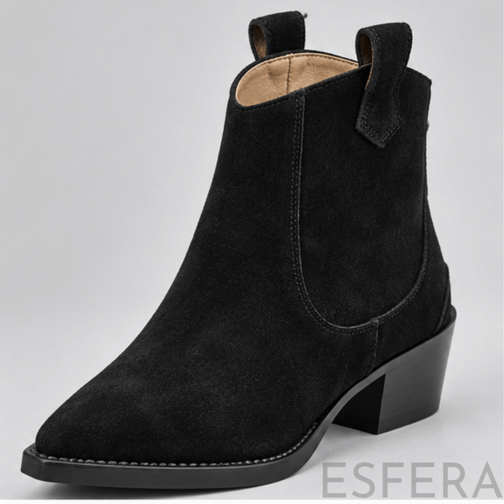 Bota Mulher Western com Salto Bloco e Bico Fino Preto