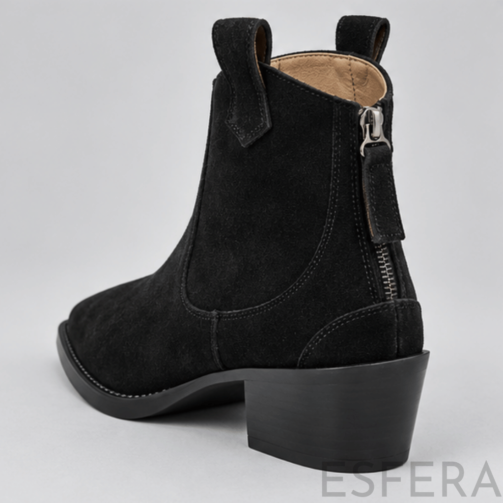 Bota Mulher Western com Salto Bloco e Bico Fino Preto