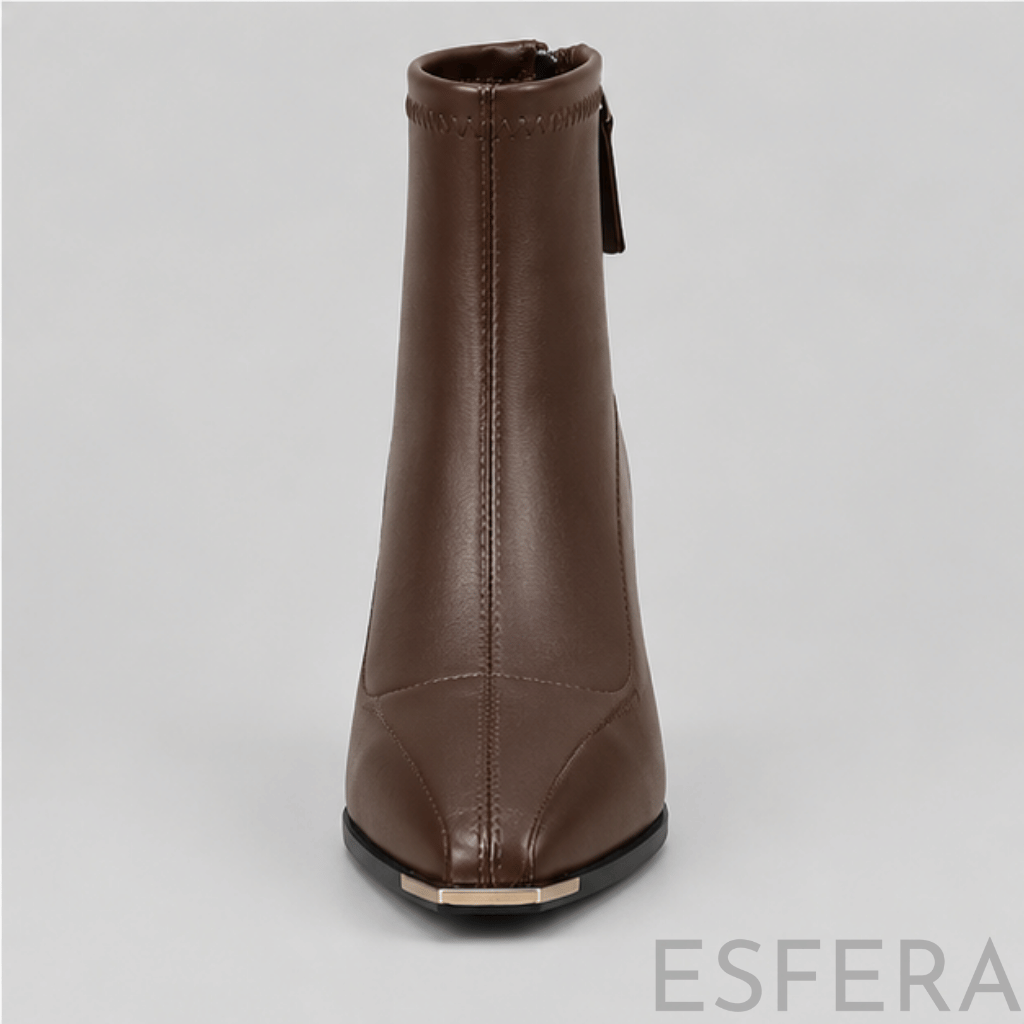 Bota Mulher de Cano Médio com Salto Alto e Fecho Traseiro Castanho