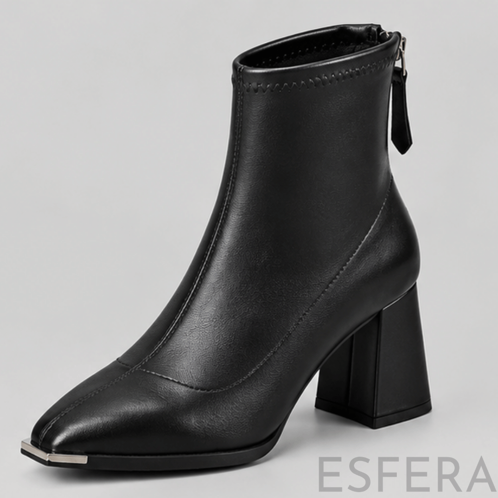 Bota Mulher de Cano Médio com Salto Alto e Fecho Traseiro | Preto