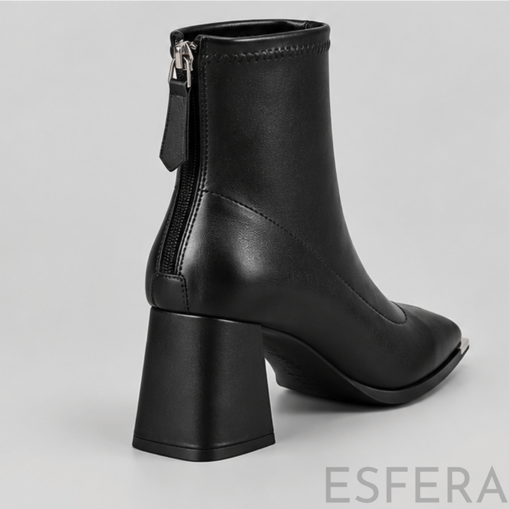 Bota Mulher de Cano Médio com Salto Alto e Fecho Traseiro | Preto