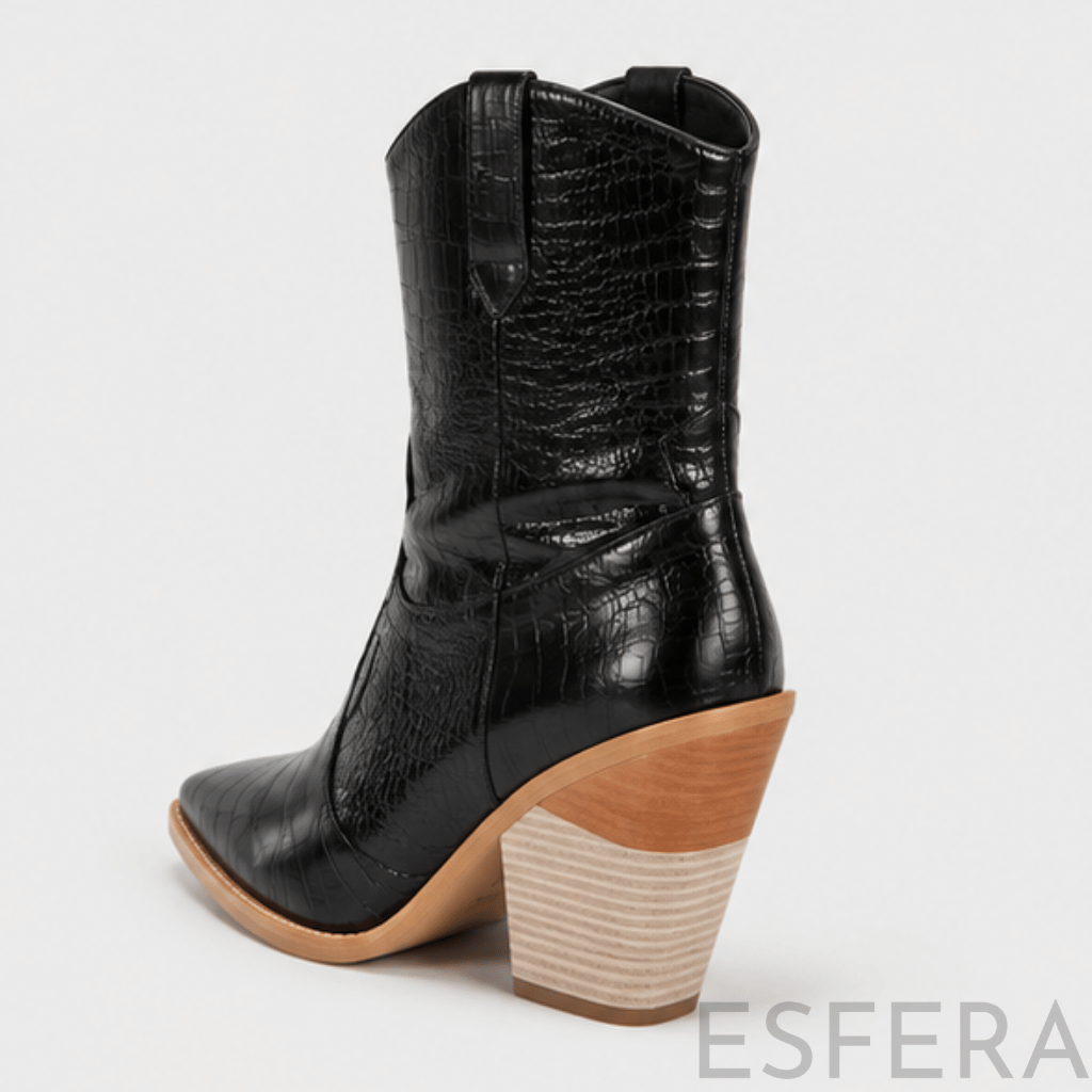 Bota Mulher de Cano Médio com Salto Alto e Bico Fino Preto