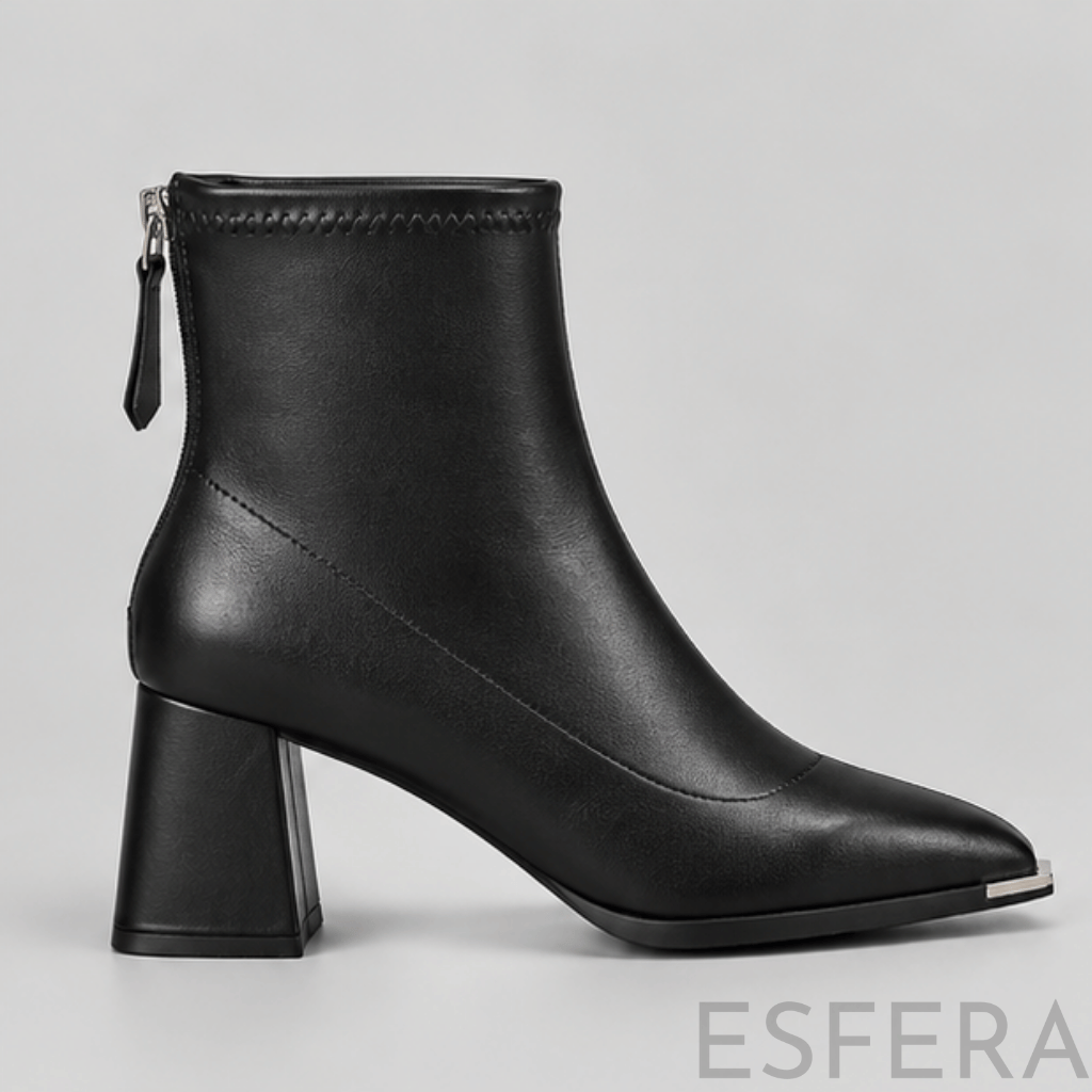 Bota Mulher de Cano Médio com Salto Alto e Fecho Traseiro | Preto