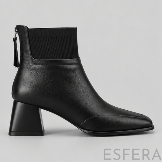 Bota Mulher de Salto Médio com Bico Quadrado Preto