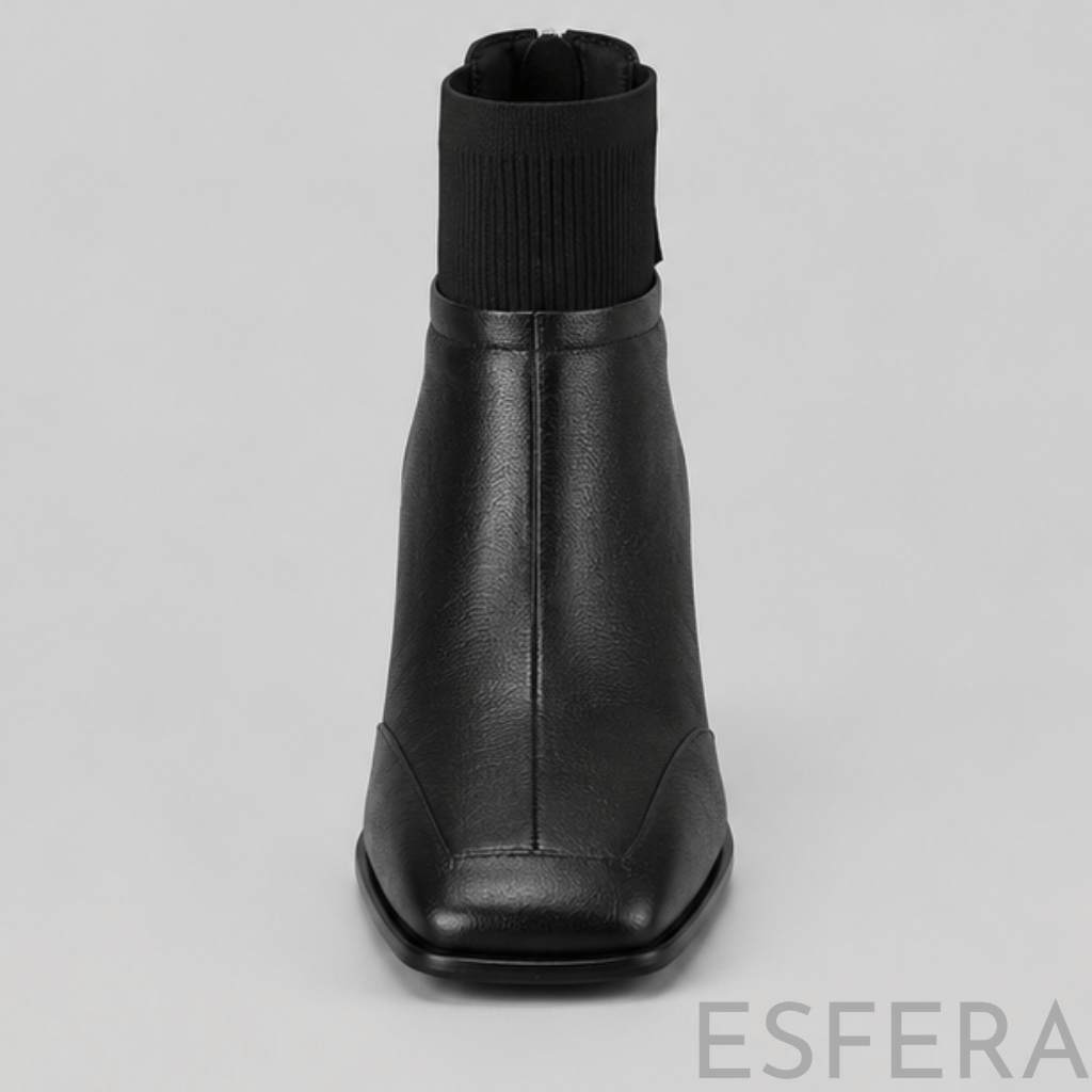 Bota Mulher de Salto Médio com Bico Quadrado Preto