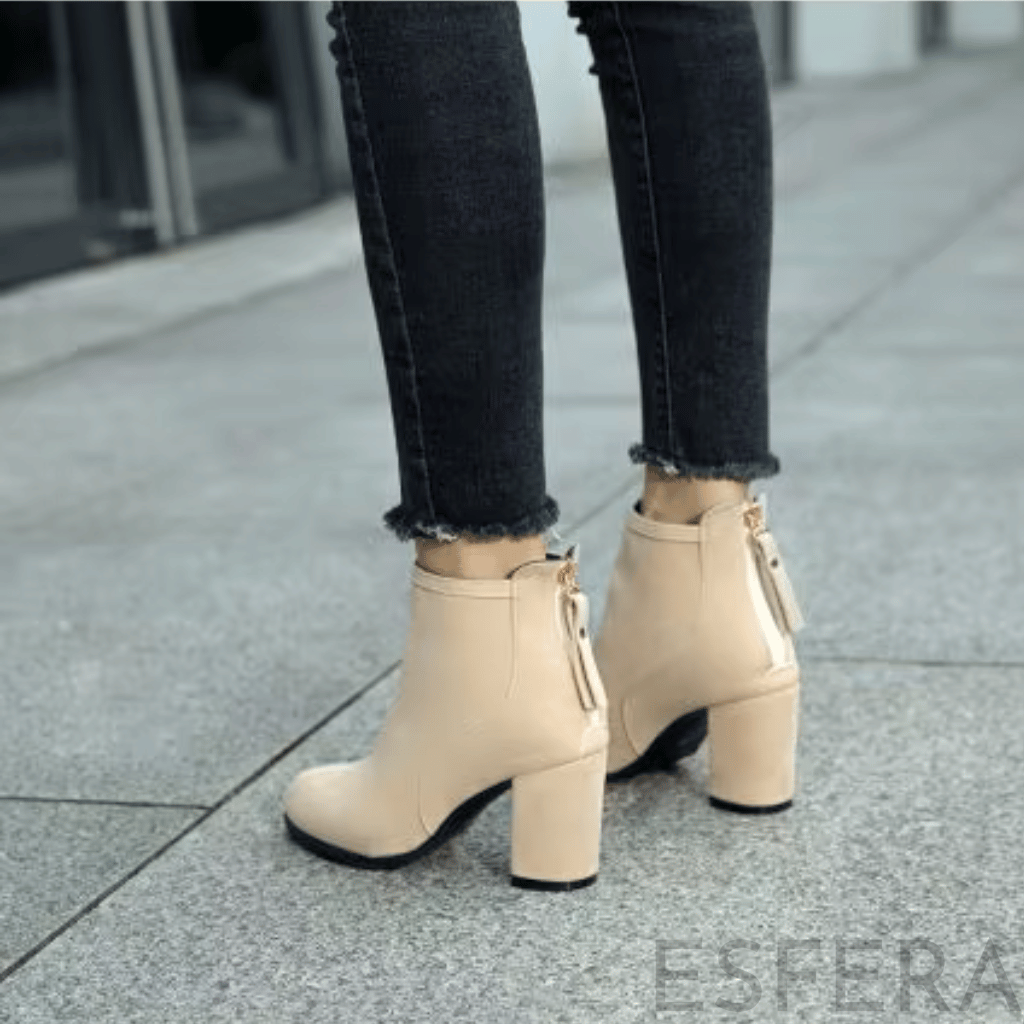 Bota Mulher de Tornozelo com Salto Alto | Bege