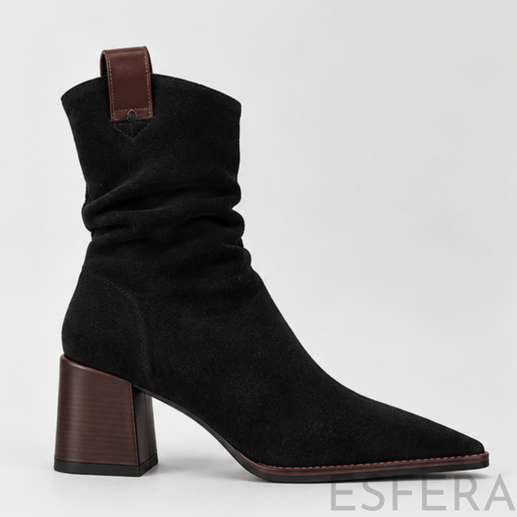 Bota Mulher em Nobuck com Salto Quadrado Preto