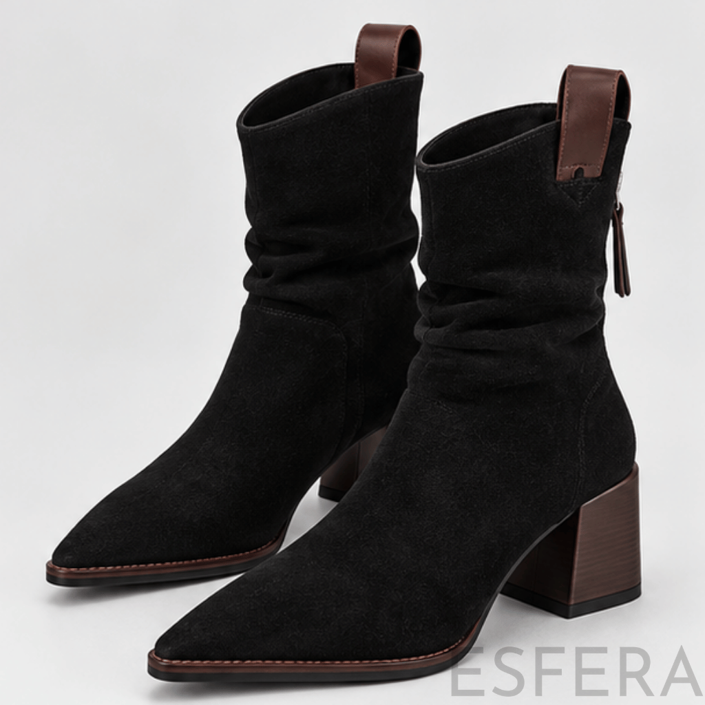 Bota Mulher em Nobuck com Salto Quadrado Preto