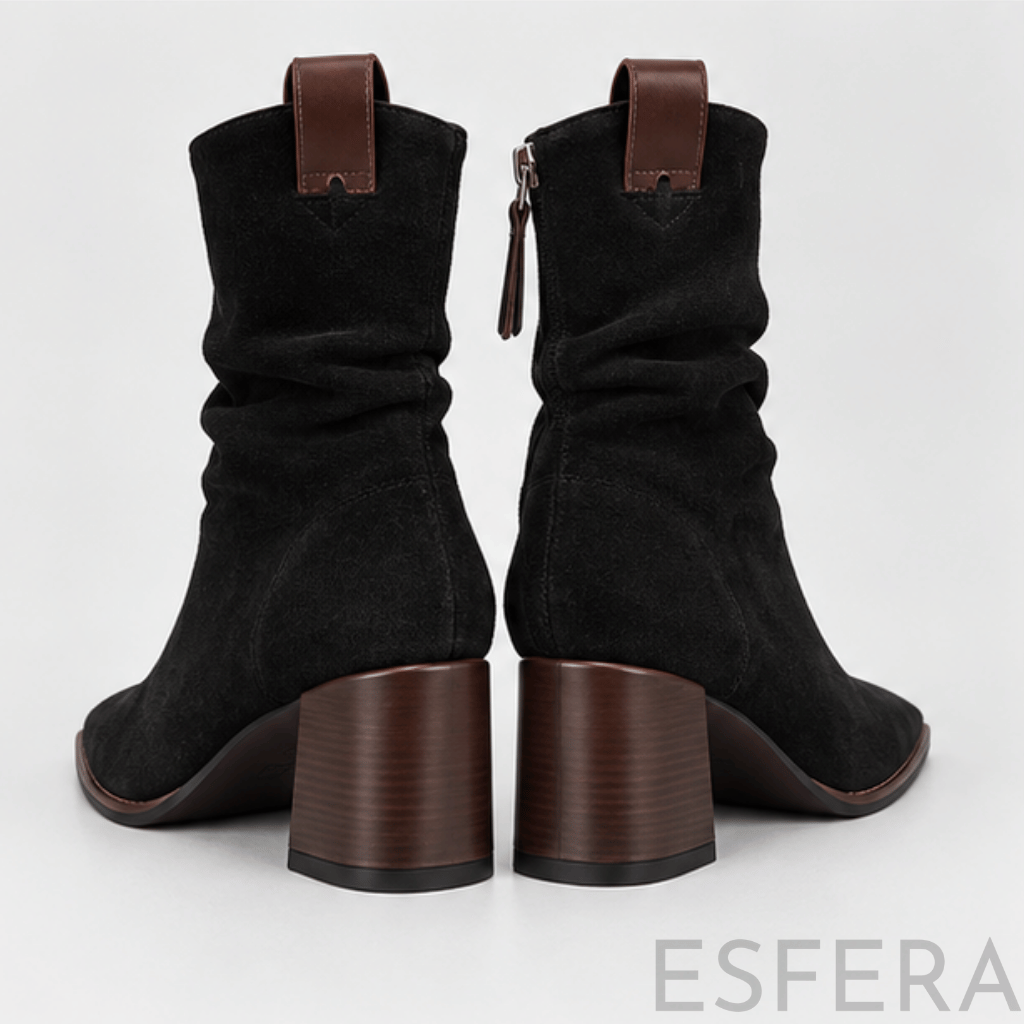 Bota Mulher em Nobuck com Salto Quadrado Preto