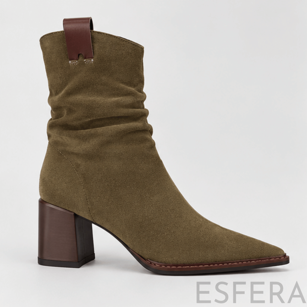 Bota Mulher em Nobuck com Salto Quadrado Verde