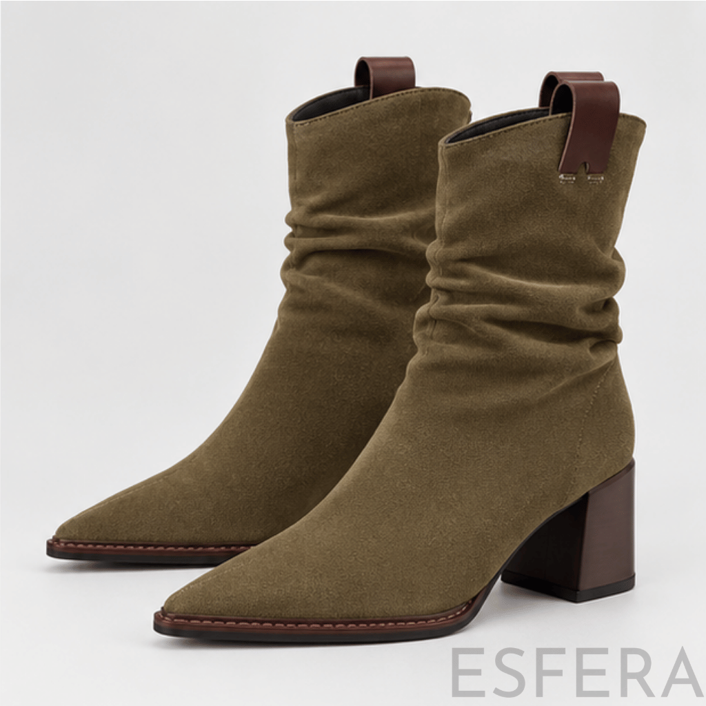 Bota Mulher em Nobuck com Salto Quadrado Verde