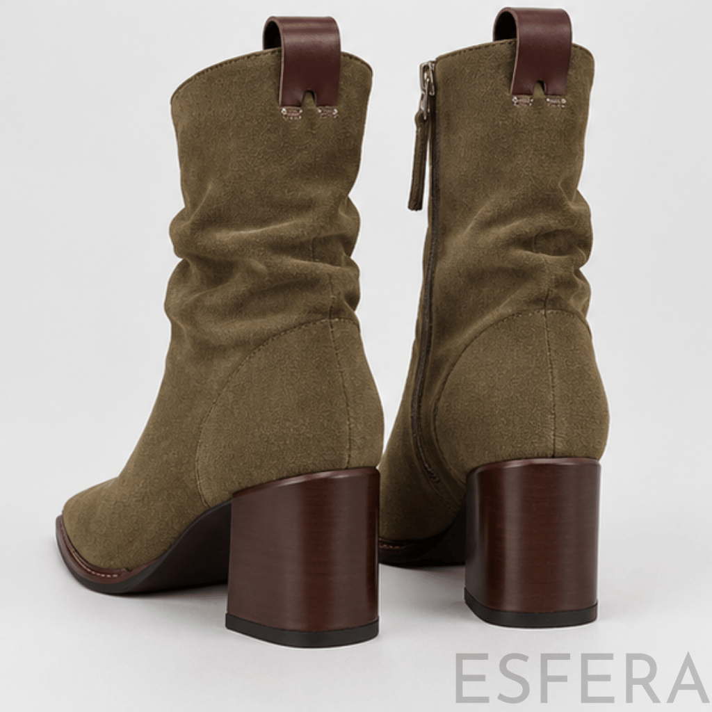 Bota Mulher em Nobuck com Salto Quadrado Verde