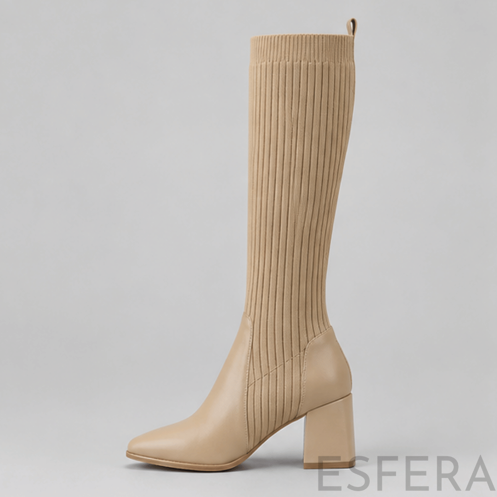 Bota de Cano Alto para Mulher com Salto Grosso Bege
