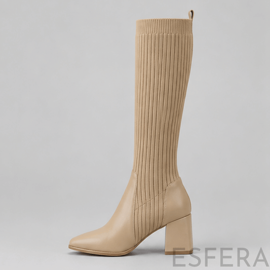 Bota de Cano Alto para Mulher com Salto Grosso Bege