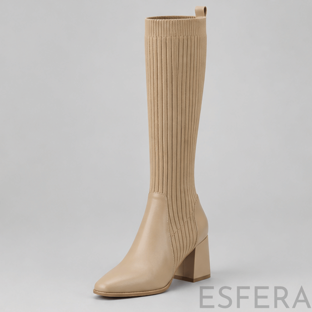 Bota de Cano Alto para Mulher com Salto Grosso Bege