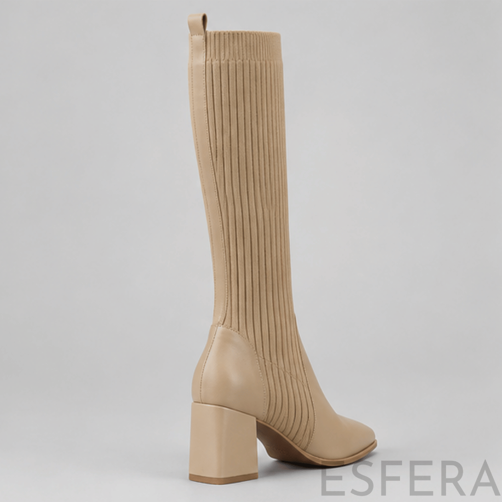 Bota de Cano Alto para Mulher com Salto Grosso Bege
