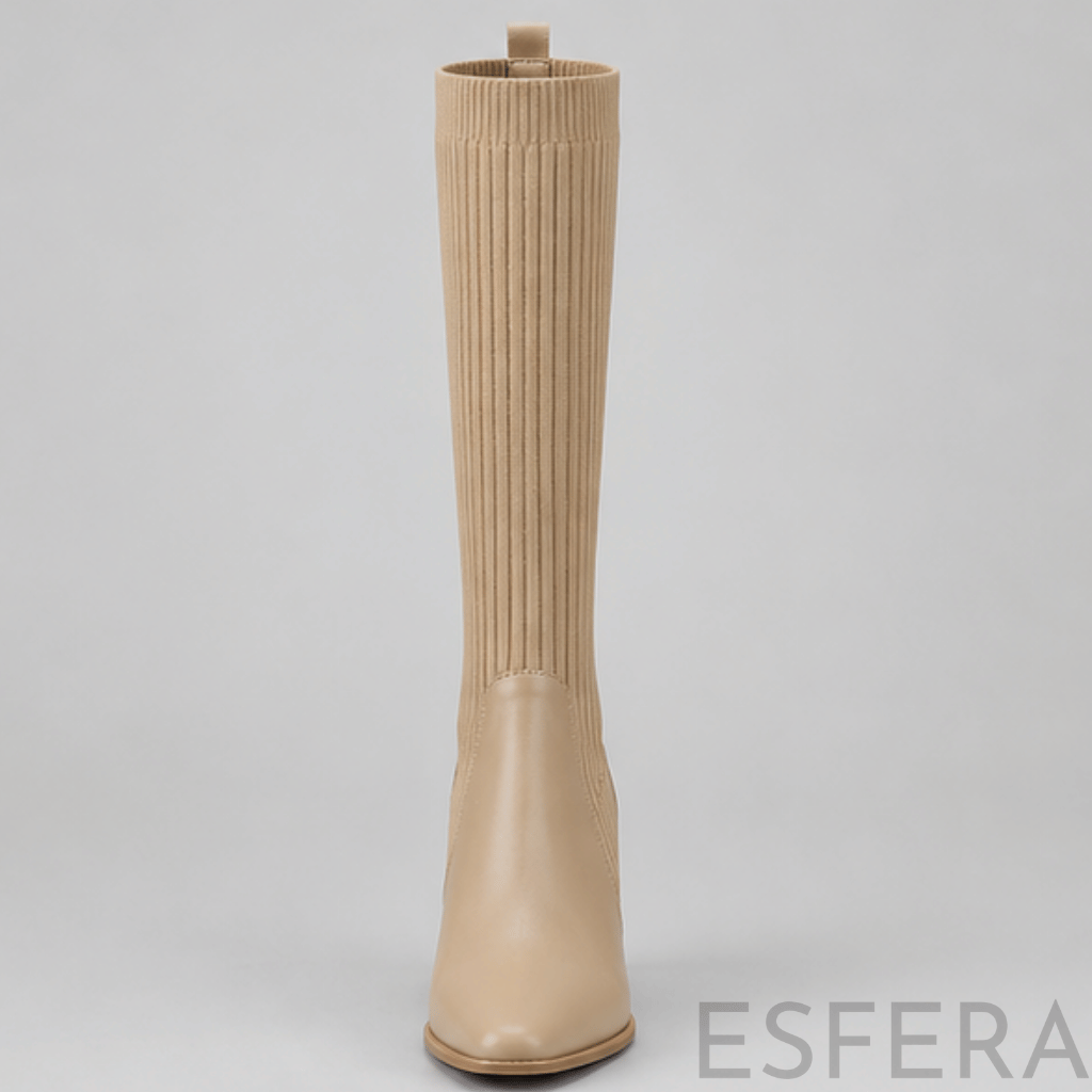 Bota de Cano Alto para Mulher com Salto Grosso Bege
