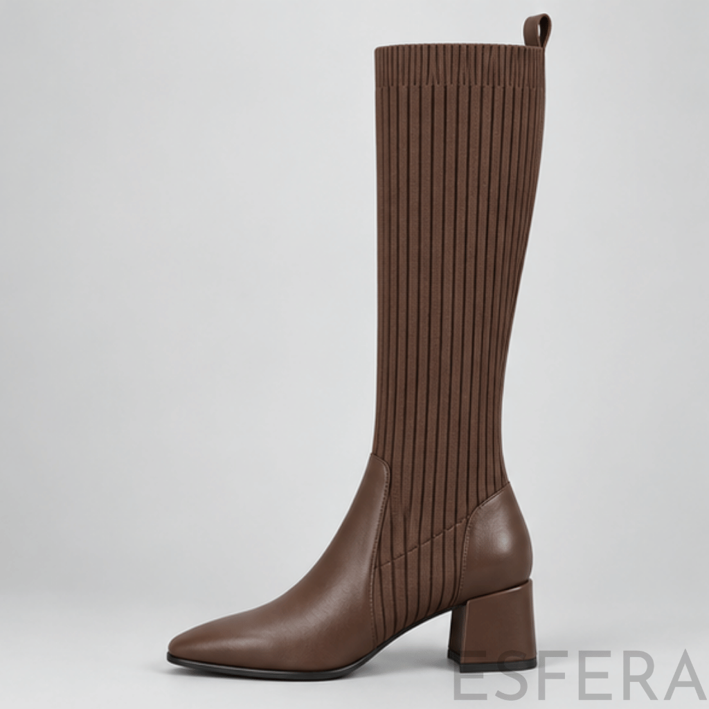 Bota de Cano Alto para Mulher com Salto Grosso Castanho
