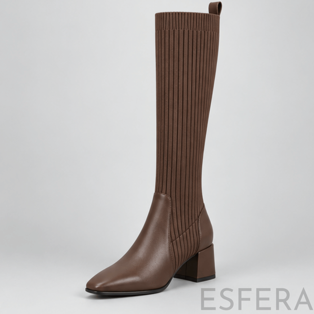 Bota de Cano Alto para Mulher com Salto Grosso Castanho
