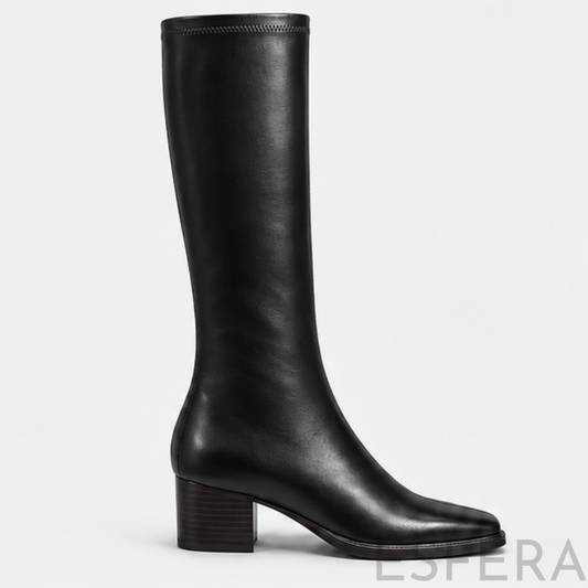 Bota de Cano Alto ao Joelho para Mulher com Salto Grosso e Fecho Preto