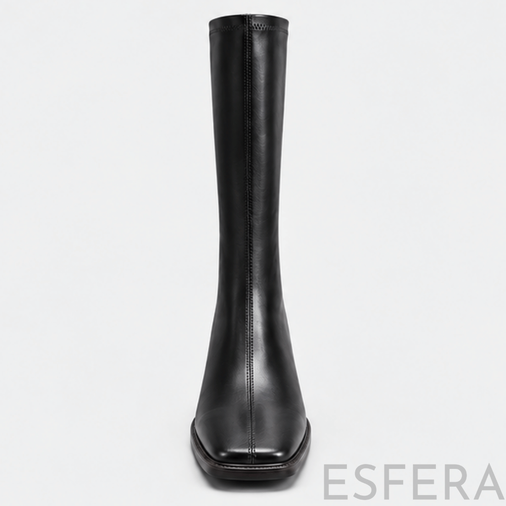 Bota de Cano Alto ao Joelho para Mulher com Salto Grosso e Fecho Preto