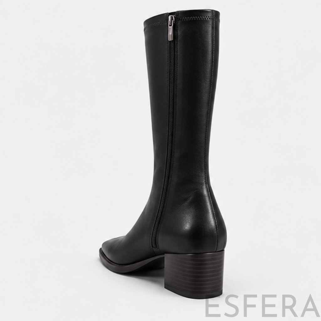 Bota de Cano Alto ao Joelho para Mulher com Salto Grosso e Fecho Preto