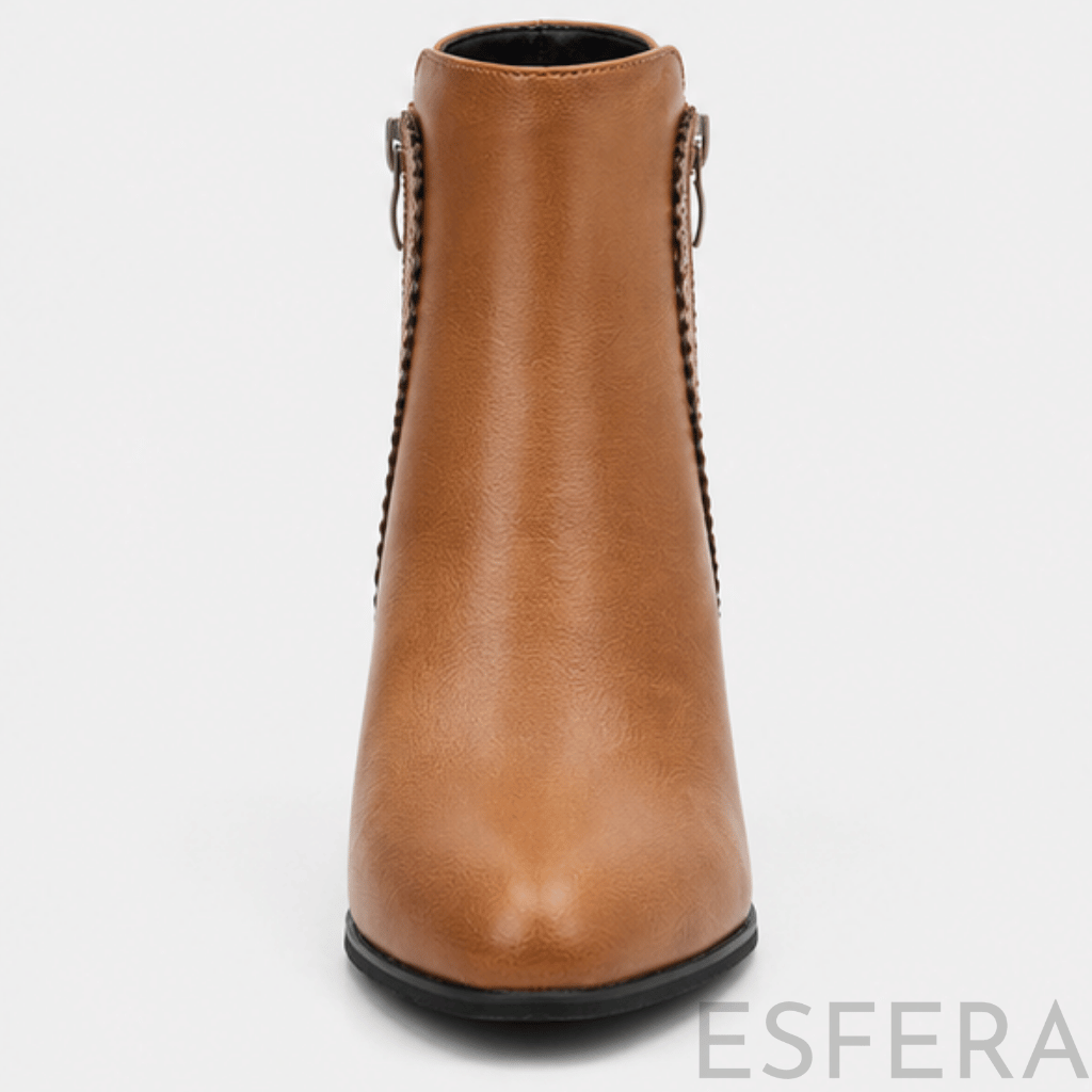 Botim Mulher com Fecho Lateral e Tacão Largo Castanho