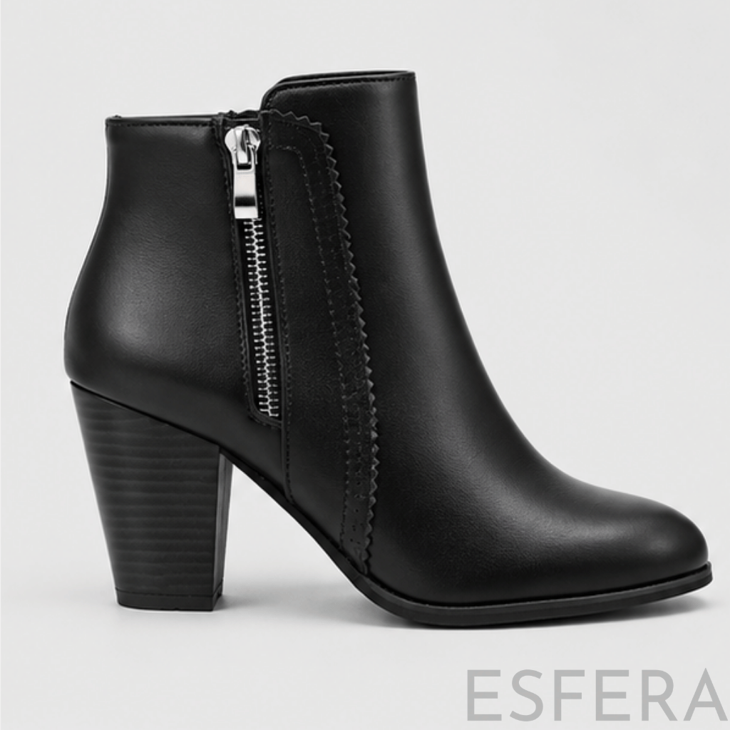 Botim Mulher com Fecho Lateral e Tacão Largo Preto
