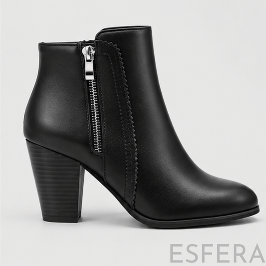 Botim Mulher com Fecho Lateral e Tacão Largo Preto