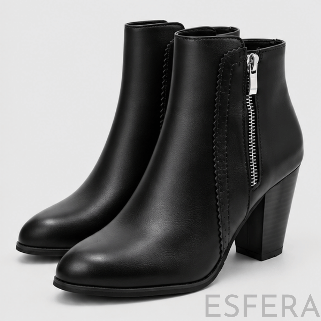 Botim Mulher com Fecho Lateral e Tacão Largo Preto