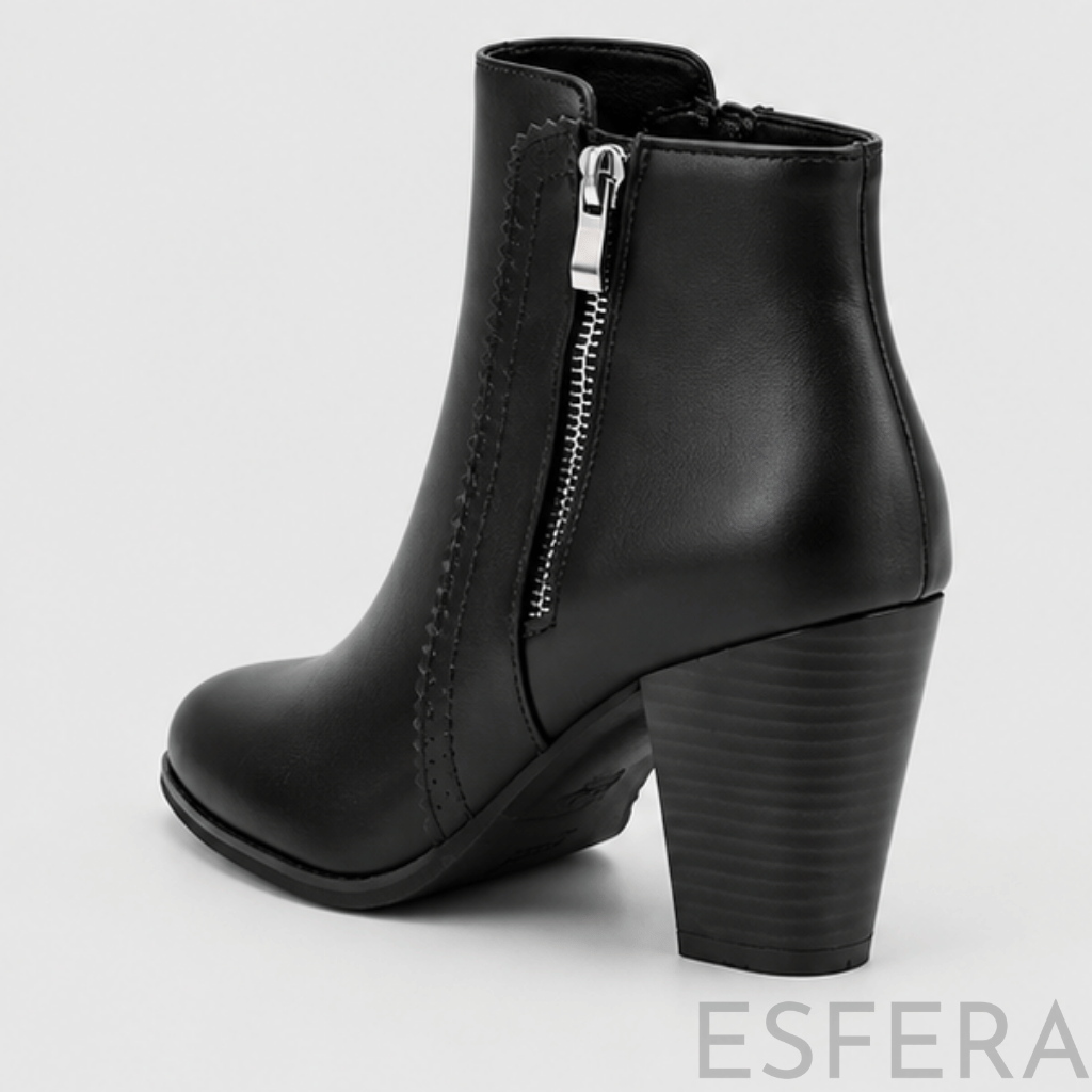 Botim Mulher com Fecho Lateral e Tacão Largo Preto