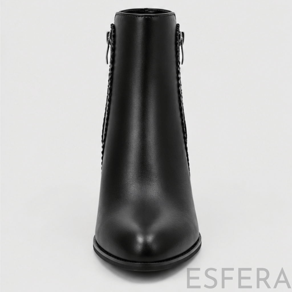 Botim Mulher com Fecho Lateral e Tacão Largo Preto