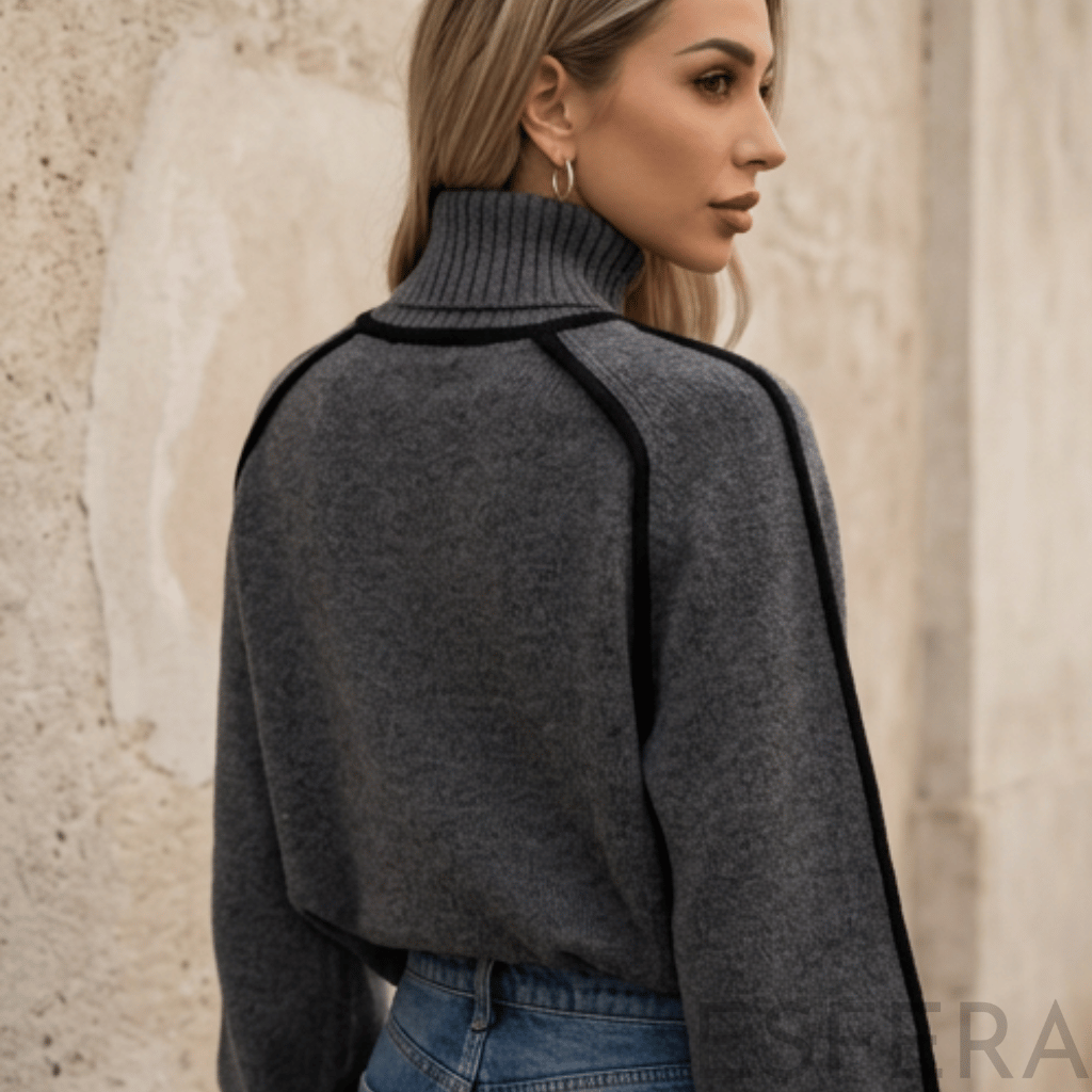 Camisola Mulher de Gola Alta com Corte Solto Cinzento Escuro