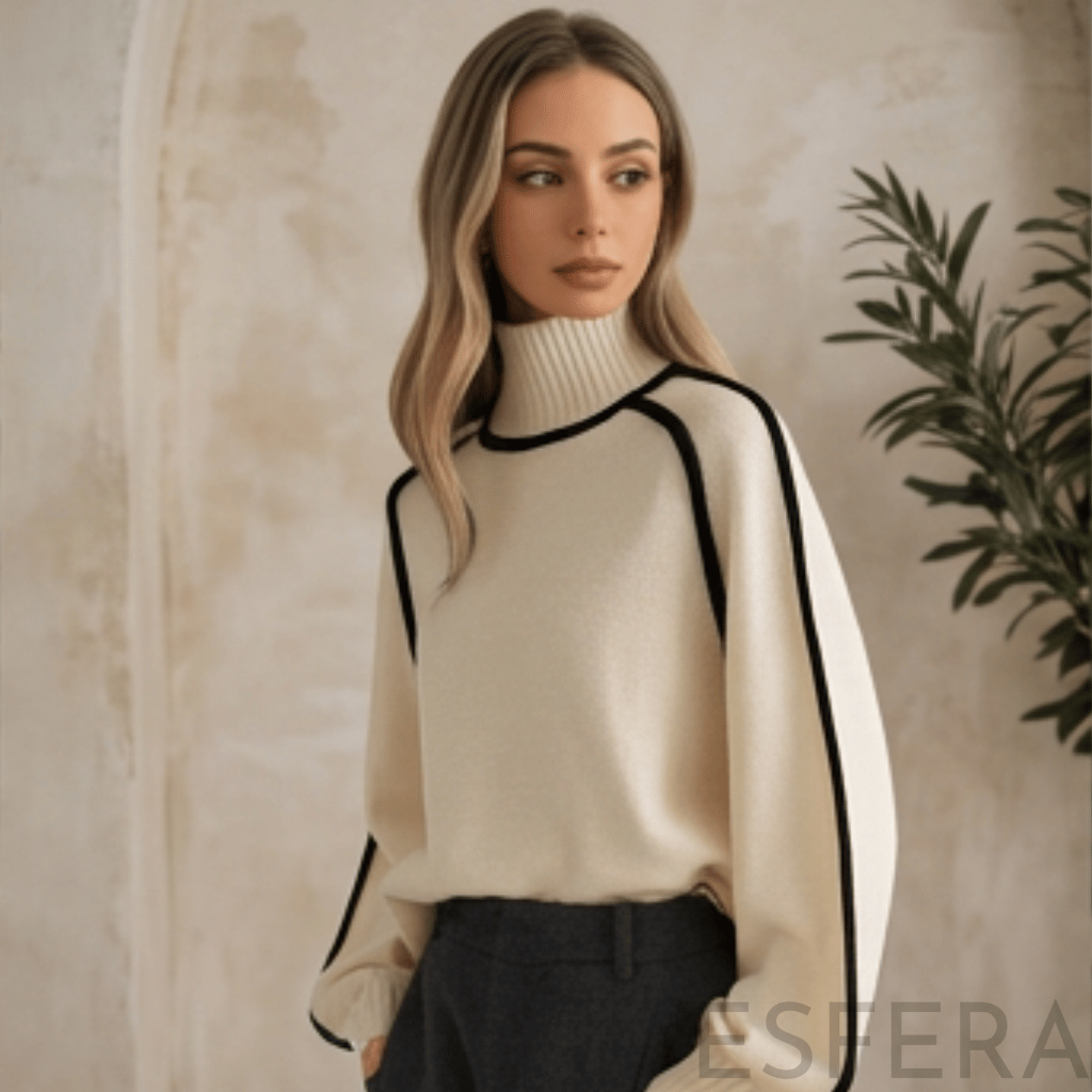 Camisola Mulher de Gola Alta com Corte Solto Bege