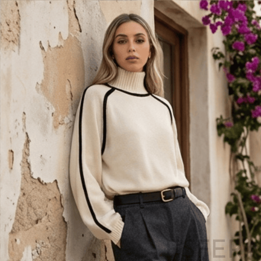 Camisola Mulher de Gola Alta com Corte Solto Bege