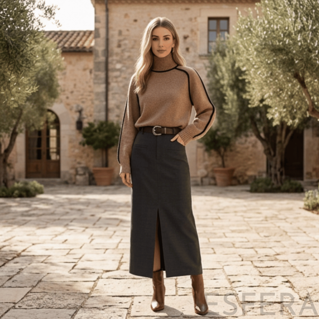 Camisola Mulher de Gola Alta com Corte Solto Castanho