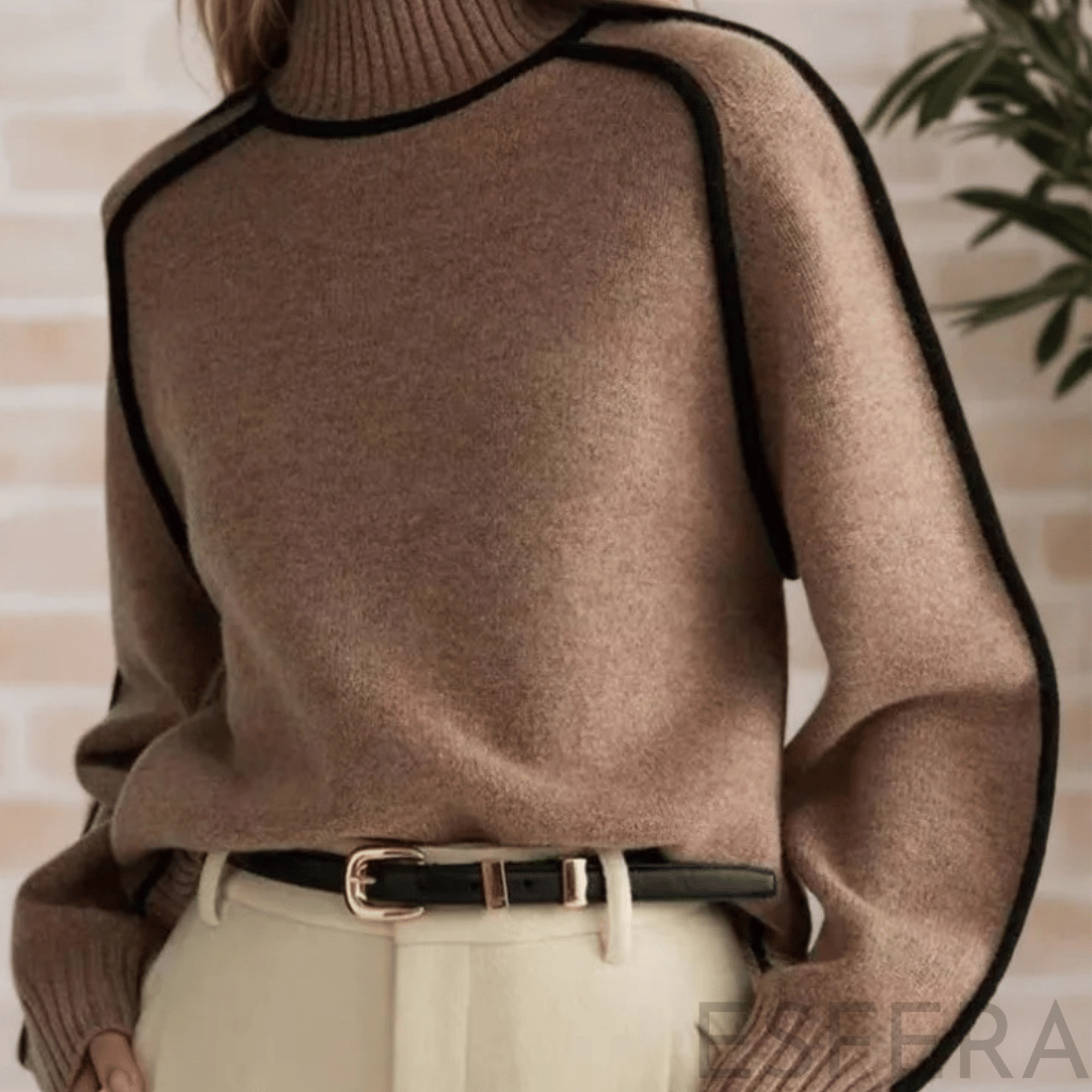 Camisola Mulher de Gola Alta com Corte Solto Castanho