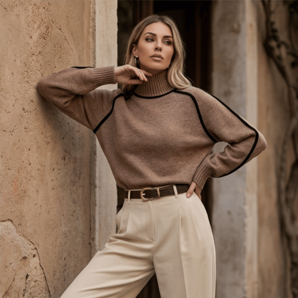 Camisola Mulher de Gola Alta com Corte Solto Castanho