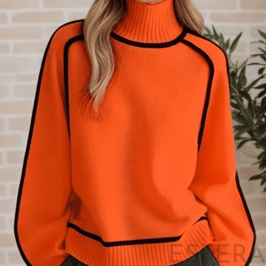 Camisola Mulher de Gola Alta com Corte Solto Laranja