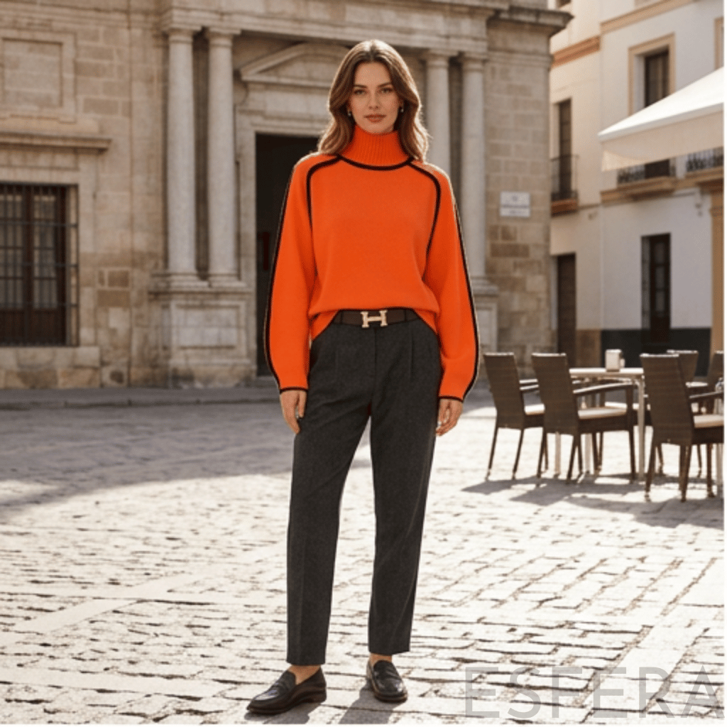 Camisola Mulher de Gola Alta com Corte Solto Laranja