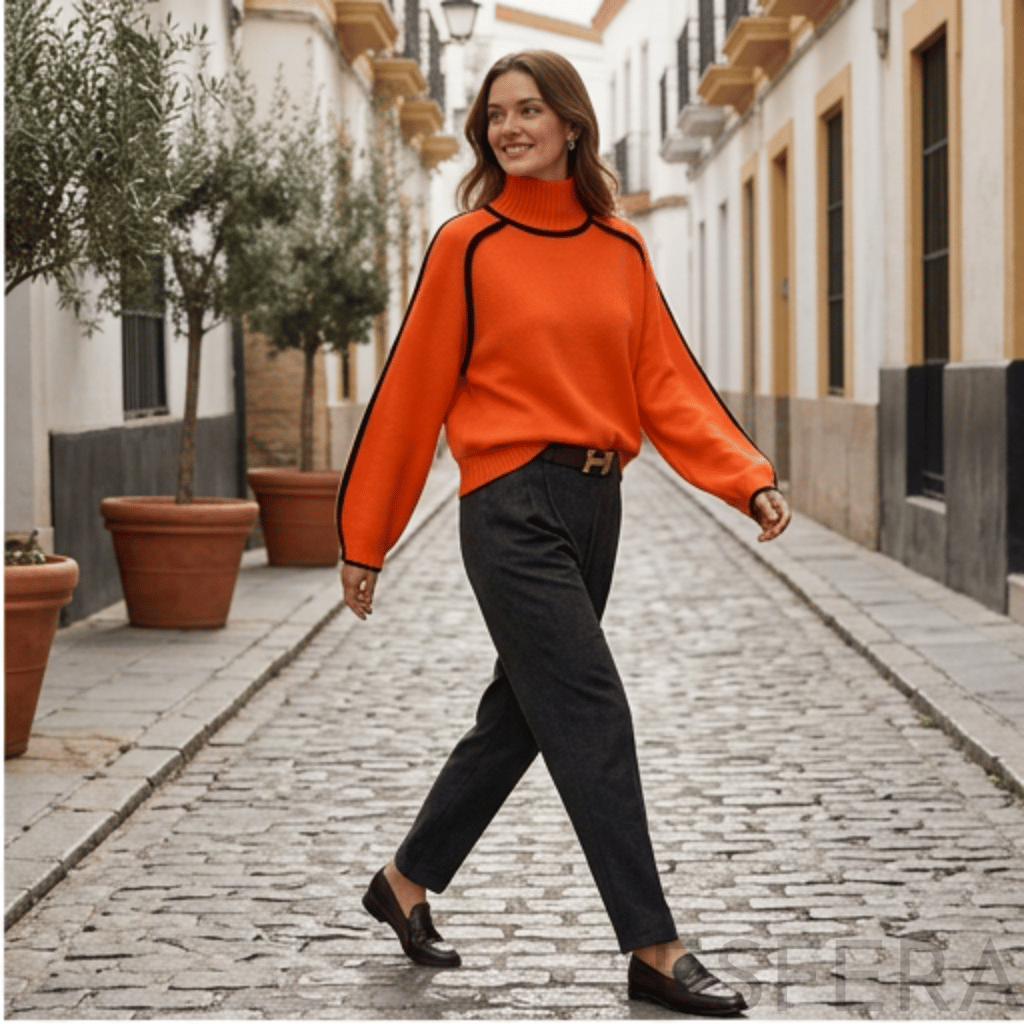 Camisola Mulher de Gola Alta com Corte Solto Laranja
