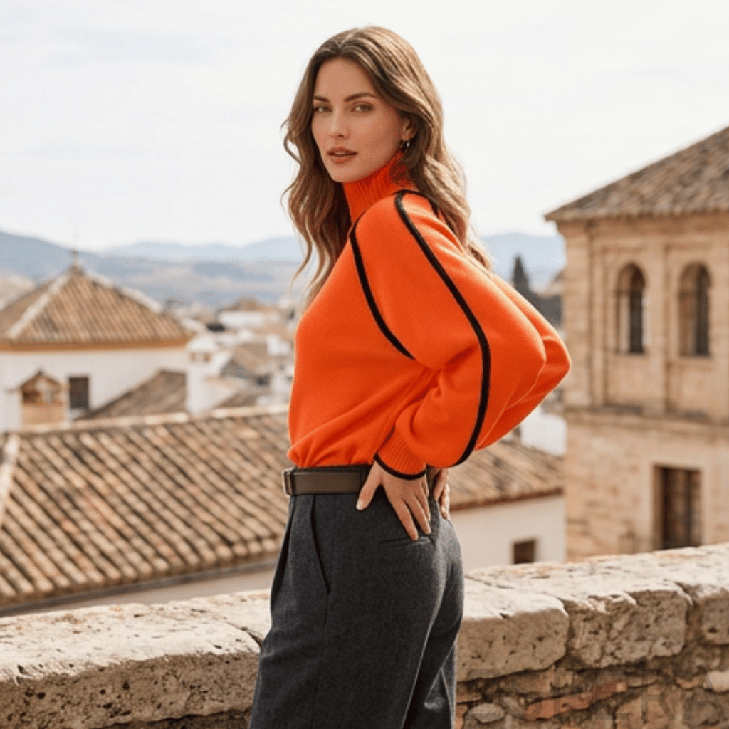 Camisola Mulher de Gola Alta com Corte Solto Laranja