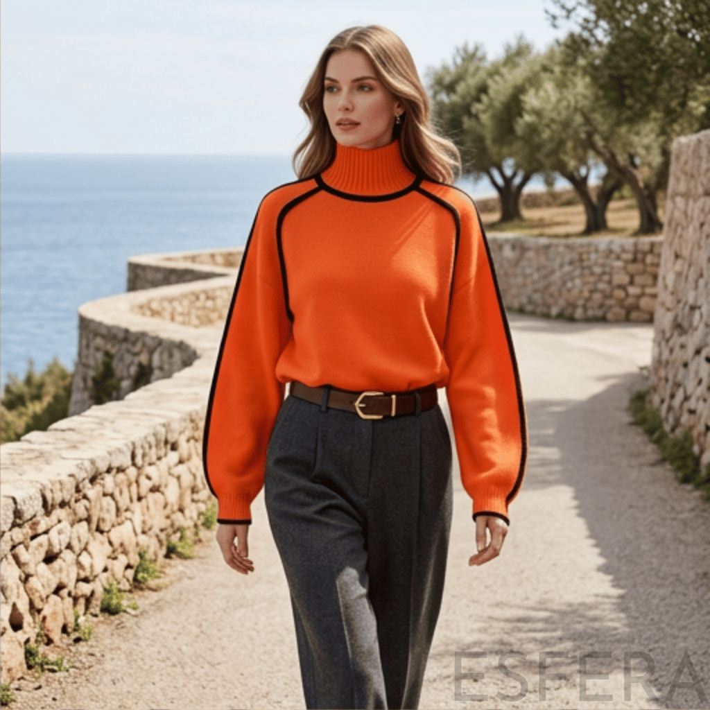 Camisola Mulher de Gola Alta com Corte Solto Laranja