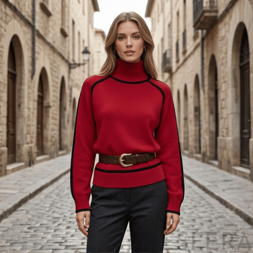 Camisola Mulher de Gola Alta com Corte Solto Vermelho