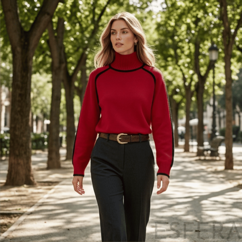Camisola Mulher de Gola Alta com Corte Solto Vermelho