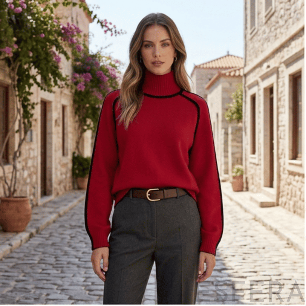Camisola Mulher de Gola Alta com Corte Solto Vermelho