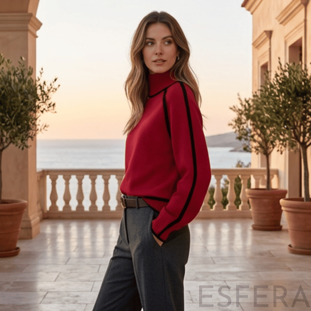 Camisola Mulher de Gola Alta com Corte Solto Vermelho